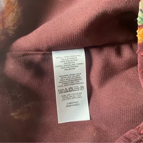 LOFT Maroon Multicolor Feather Print Top Small - Picture 4 of 6